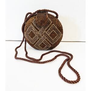 Vintage MARY MCFADDEN Glass Bead Bronze Clutch Evening Bag